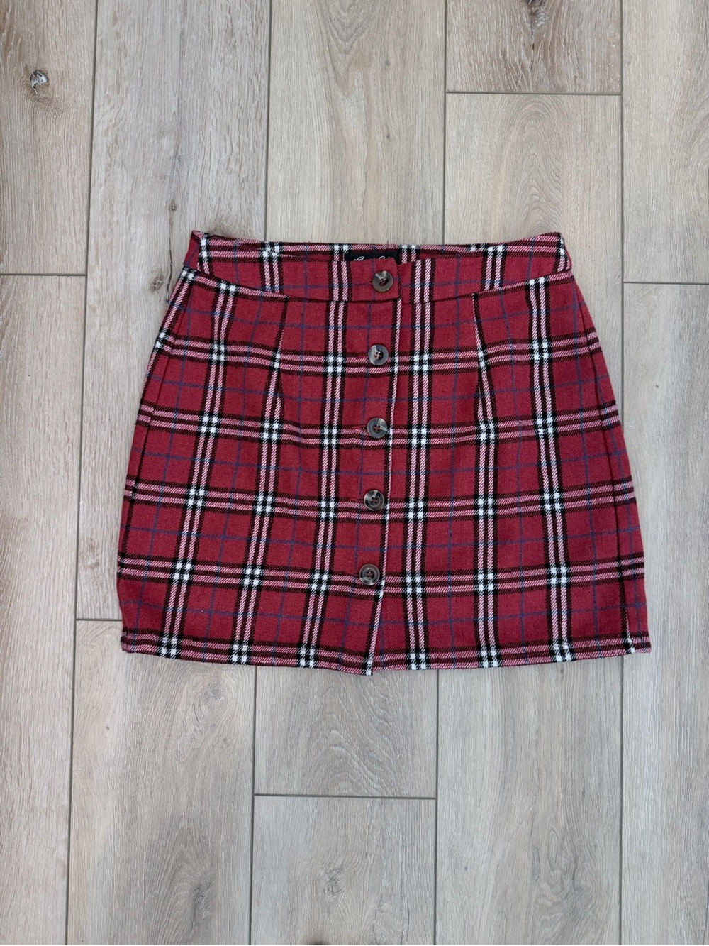 Anna Cai Red Plaid Y2K Button-Front Mini Skirt